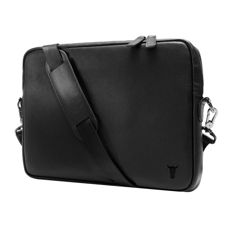 TORRO Laptop Bag â€“ Genuine Leather Messenger Bag Compatible with 13 inch / 14 inch Laptop or MacBook (Black) - Image 1